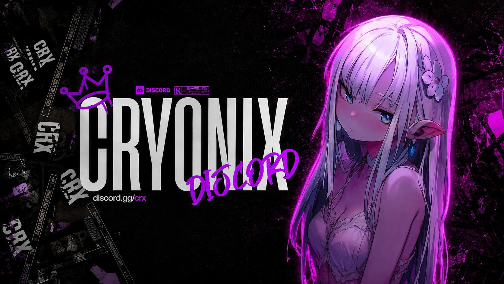 Discovery splash banner for Cryonix.gg 🦋 Animes・Web hype・Chat・ Calls・Comunidade・Servidor ativo・24h・Amizades・Jogos・FiveM Discord server